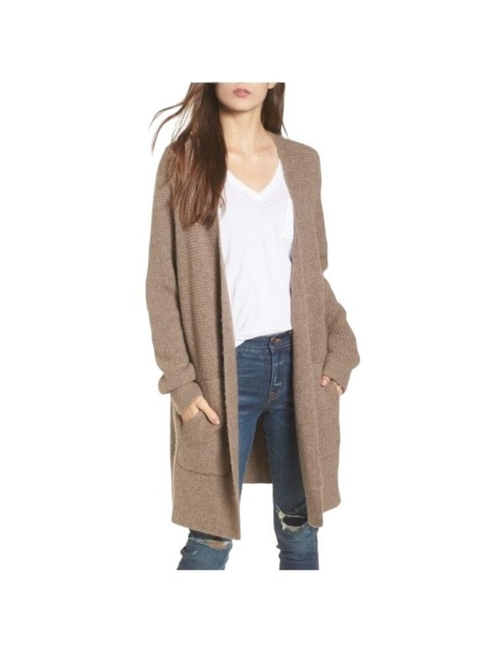 Madewell Womens Tan Merino Alpaca Waffle Stitch Cardigan Sweater Size Small